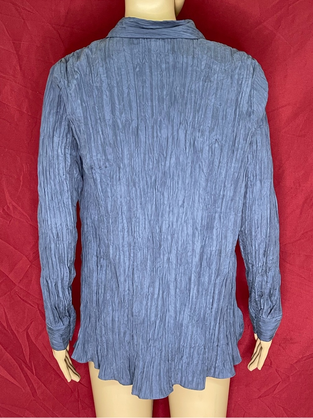 Eileen Fisher Blue Crinkle Silk Blouse PP 4P NWOT - Picture 6 of 10